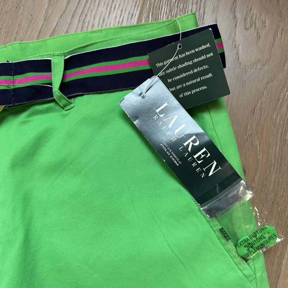 Vintage LAUREN RALPH LAUREN Barbados Grass Green Women's‎ Shorts Ribbon Belt